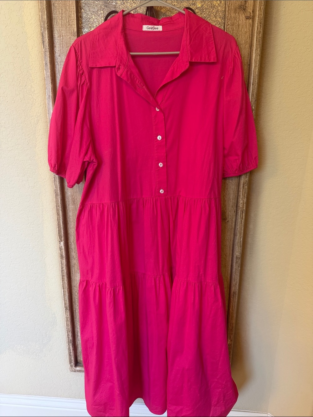 Women's Hot Pink Button-Front Tiered Dress
